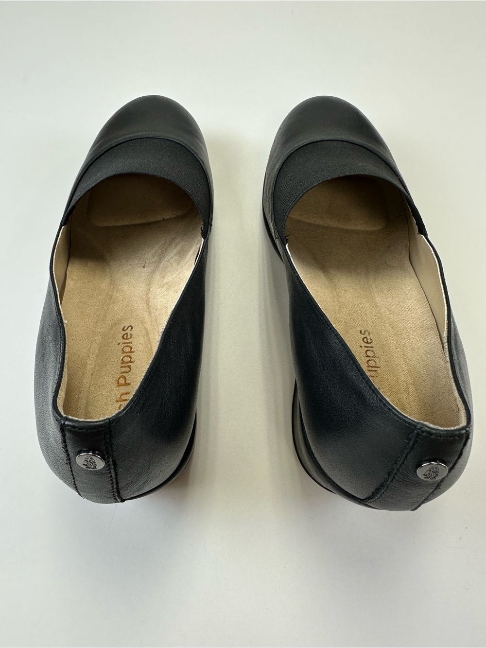 Hush Puppies Black Leather Wide width Low Wedge Shoes Size 9W Workwear Career - Picture 8 of 12